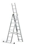 DRABEST Aluleiter 3-teilig Leiter PRO 3x8 Stufen Kombileiter Arbeitshöhe 5,56 m Belastbarkeit 150 kg inkl. Eimerhaken
