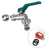YourCasa® Wasserhahn Garten 1/2 Zoll & 3/4 Zoll aus Messing inkl. Schlauchanschlss & Dichtband - Wasserhahn Aussen Kugelhahn 1/2 Zoll Frostsicher - Garten Wasserhahn Auslaufhahn Regentonne (grün)
