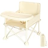 UBRAVOO Kinder Sitzerhöhung für Stühle,Sitzerhöhung Stuhl Baby ab 6 Monate,Kompakter,Zusammenklappbarer Ess, Camping,Strand und Rasenstuhl mit Abnehmbarem Tablett für Drinnen&Draußen (Milchig-Weiß)