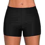 Boardshorts für Damen Bauchweg Badeshorts Schwimmshorts Basic Damen Bikinihose mit hoher Taille, Badehose, Strandshorts, Bikinihose, Tankini-Shorts, Bademode, Strand (Black, XL)