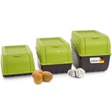 Novaliv Kartoffel Aufbewahrungsboxen Set | 3,5L + 5L + 9L | GRÜN | Kartoffelboxen | Gemüseboxen stapelbar Zwiebelboxen Kartoffelkörbe Obstbehälter Kartoffelkisten Frischhaltedosen