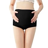 Hochgeschnittene Umstandsunterwäsche mit Bauchstütze, Schwangerschaftsslips, weich, atmungsaktiv, gerippt, dehnbar, verstellbar, Spitzenbesatz, bequem, nahtlos, für die Zeit nach der (Black, XXL)