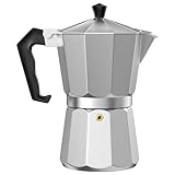 WinGluge Espressomaschine, Espressokocher für 6 Tassen, Moka-Kanne, Espressokanne, Kaffeemaschine, Camping Kaffeekocher, Silikondichtung, Sicherheitsventil, Aluminium, Silber, für Kaffeeliebhaber