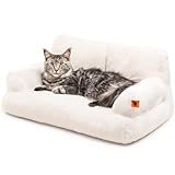 MEWOOFUN groß Katzenbett kleines Hundesofa Flauschig und waschbar Katzensofa Hundebett für Katzen, weich Katzenbett katzencouch mit Rutschfester Unterseite, weiß 66x48cm