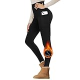 Gayhay Thermo Leggings Damen mit Taschen Gefütterte im Winter, High Waist Thermohose Warm Blickdicht für Sport Schwarze S/M