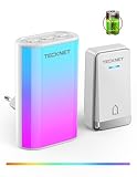 TECKNET Türklingel Batterielose, Steckdosen-Funkklingel mit EU-Steckdose und RGB Licht, IP65 Wasserdicht Funk Türklingel, Kabellose Türklingel, Klingel Haustür mit 60 Melodien 5 Lautstärkestufen, 400m
