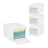 Relaxdays Aufbewahrungsboxen 4er Set, stapelbare Plastikboxen, 31L, mit Deckel & halbtransparenter Tür, Kunststoff, weiß