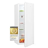 Exquisit Kühlschrank KS320-V-010E weiss | Standgerät | 242 l Volumen | Weiß | Freistehend | Glasablagen und Gemüsefach | LED-Licht | Türanschlag wechselbar