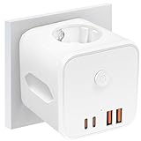 Lunriwis 7 in 1 Steckdosenwürfel ohne Kabel, 4000W Steckdosenadapter Würfel Mehrfachsteckdosen mit USB, 3 Fächer Mehrfachsteckdose mit USB C mit Schalter Mehrfachsteckdose Würfelsteckdosenadapter Weiß