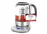 Emerio WK-122248 Glas Teekocher Wasserkocher TESTSIEGER mit Note 1.3 vollautomatisches Teesieb Absenkautomatik Borosilikatglas BPA frei 1.7l Volumen Temperaturwahl 2200 Watt Schwarz/Silber