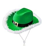 BCIOUS Weihnachtslicht-Cowboyhut, Westernhut, pelzige Krempe, grüne LED-Weihnachtsmannmütze, verstellbar, blinkend, Fedora-Kostüm, Zubehör, Nikolausmütze für Freundin