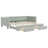 vidaXL Tagesbett, Ausziehbar Schlafsofa mit Schubladen Matratzen, Bettsofa Gästebett für Schlafzimmer Wohnzimmer, Sofa Bett Ausziehbett, Hellgrau 90x200 cm Samt