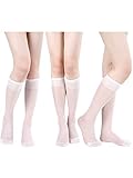 Bencailor Damen Stützstrümpfe Socken 3 Paar Nylon Kniestrümpfe (Weiß)