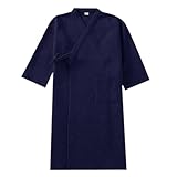 Dislsokrhov Bademantel Damen Herren Leichter Kimono Damen Bathrobe Hamam Waffelpique Nachtwäsche Damen Mit Kapuze Morgenmantel Partnerlook Pärchen Saunabademantel Mädchen Frotteekleid Marine, L