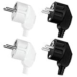 Powice 4 Stück Schuko Stecker,Stecker,Schuko Stecker Wasserdicht,Schukostecker,Spritzwassergeschützter Stecker 230V mit Zugentlastung, (Schwarz+Weiß)