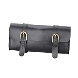 WOONEKY PU Leder Fahrrad Satteltasche Vintage Fahrradtasche Rahmentasche Faltbare Hüfttasche mit Elastischem Riemen für Mountainbike Vorne Hinten Schwarz