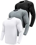 Herren 3er Pack Langarmshirt T-Shirts, UPF 50+ UV Schnelltrocknend Funktionsshirt Laufshirts, Atmungsaktiv Langarm Sportshirt Gym Outdoor Workout Fitness Oberteil Black/White/Grey-3P01-L