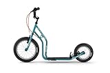 Yedoo Wzoom New Kinder Tretroller - für Kinder ab 6 Jahre, ab 120 cm Körperhöhe, mit Luftreifen 16/12 - für Mädchen und Jungen, Höhenverstellbar mit Ständer und Reflexelementen, blau
