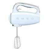 Smeg, HMF01PBEU Electric Mixer, 9 -Geschwindigkeitsniveaus, Turbofunktion, glattes Start -Start -up -System, 4 Peitschen, 2 Ganci -Mixer und umhüllt, 250W, Blau