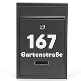 Gustav Briefkasten Klein in Anthrazit grau (RAL 7016) Personalisiert mit Namen & Hausnummern, inklusive „Bitte Keine Werbung” Aufkleber