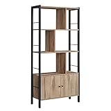 VASAGLE Bücherregal, Bücherschrank mit 4 offenen Regalebenen, Regal, Standregal, geräumiger Wohnzimmerschrank, Küche, Büro, Stahlgestell, Industrie-Design, Kamelbraun-tintenschwarz LBC022B50