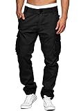 Meilicloth Cargohose Herren Baggy Cargo Hose Herren Outdoorhose Arbeitshose Chinohose Sporthose Männer Casual Baumwolle Freizeithose Elastische Taille Kordelzug mit Taschen A Schwarz 34