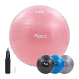 KM-Fit Gymnastikball 65cm | Trainingsball mit Luft-Pumpe | Sitzball Büro Anti-Burst | Ball für Fitness, Yoga, Gymnastik, Core Training | Pezziball Yogaball BPA-Frei | Pink