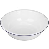 Healifty Emaille Rührschüssel Vintage 34cm Weiß Großes Emaillebecken Landhausstil Vielseitige Küchenschüssel zum Waschen von Gemüse und Obst