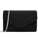 Milisente Damen Clutch, Samt Abendtasche Hochzeit Tasche Clutch Bag Elegante Umschlag Crossbody Schultertasche klein Umhängetasche (Schwarz)