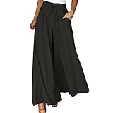 Generisch Sommerhose Damen Leicht Lässige Palazzo Hose Elegant High Waist Baggy Freizeithose mit 2 Taschen (01A-Black, S)
