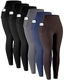 LZYVOO Leggings mit Taschen für Damen, 6er-Pack, weich, hohe Taille, Bauchkontrolle, Workout, Yogahose, 6 Packungen: Schwarz, Schwarz, Grau, Marineblau, Braun, M