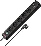 Brennenstuhl Bremounta Steckdosenleiste 5-Fach mit USB-Ladefunktion (Mehrfachsteckdose mit 90 Grad Steckdosen, Steckerleiste mit Befestigungsmöglichkeit und 3m Kabel) schwarz