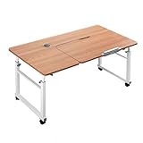 Gtzly ÜBerbetttisch mit Rollen, Mobiler, HöHenverstellbarer Computertisch, Steharbeitsplatz, Laptopwagen, üBerbetttisch mit Drehbarer Tischplatte (Color : Natural, Size : 100 * 60cm/39.3 * 23.6in)