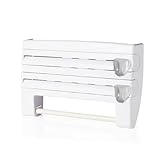 Relaxdays Wandrollenhalter 3 in 1, Küchenrolle, Alufolie, Frischhaltefolie, Kunststoff, HxBxT: 24,5 x 38 x 7,5 cm, weiß