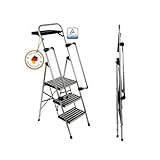 PROFI-PARTNER Stahl-Sicherheitsleiter, Trittleiter, Klappbare Handläufe, Klappleiter, 3 Stufen, Rutschsichere Plattform, TÜV Geprüft, Sicherer Tritt, Robust, bis 150 kg