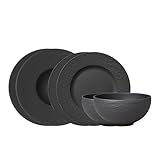 Villeroy & Boch – Manufacture Rock Starter-Set 6 Teilig, Geschirr Set Schwarz Matt, Tafelservice, Essgeschirr, Premium Porzellan, Spülmaschinenfest, Mikrowellensicher