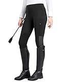 FitsT4 Sports Reithose Reitleggings Damen mit Kniebesatz und Tasche mit Reißverschluss, elastische Jodhpurhose für Reitschule Reitsport,Schwarz,S