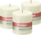 Bolsius Rustik Stumpenkerze XXL - Elfenbein - 3 Stück - 10 x 10 cm - Dekorative Haushaltkerzen - Länge Brenndauer 62 Stunden - Unparfümierte - Enthält Natürliches Pflanzenwachs - Ohne Palmöl
