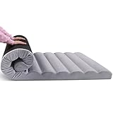 MeMoreCool Aufrollbare Bodenmatratze 200x120cm, 10cm Dick Faltbare Futon Matratze, Schwamm mit Hoher Dichte Klappmatratze, Gästematratze, Reisen, Autozelt, Grau