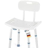 Floordirekt Duschhocker mit Abnehmbarer Rückenlehne, Duschstuhl für Senioren, höhenverstellbar 37-50cm, belastbar bis 150kg, rutschfest und stabil, Duschsitz, Badestuhl, Badehocker Jonah