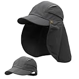 Huakunda Hut mit Nackenschutz Abnehmbarer Mehrzweck Sommer Sonnenhut Sonnenschutz Atmungsaktiv Schnell Trocknen UV-Schutz (DE/NL/SE/PL, Alphanumerisch, L, dunkelgrau)