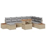 ZQQLVOO 9-teiliges Garten-Sofa-Set mit Kissen Beige Poly-Rattan 使用逗号” for 室外