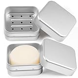 Seifendose Reise 2 Stück, Aluminium Seifenbox mit Abtropfgitter und Deckel, Seifenschale Klein für Rasierseife Herren, Ziegenmilchseife,Festes,Shampoo, Edelstahl Soap Box