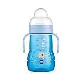 MAM Trainer+ (220 ml), Trinklernflasche für den Übergang zum Becher, Trinklernbecher mit tropffreiem Sauger, Trinkschnabel & Haltegriff, 4+ Monate, Elefant