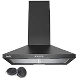 COMFEE' CHT 3.6A17B Dunstabzugshaube 60cm Umluft & Abluft, Wandhaube mit Aktivkohlefilter, 400m³/h Luftstrom, 5 Schichten Waschbarer Fettfilter, 3 Stufen, Einstellbarer Kamin, 1 LED-Licht, Schwarz