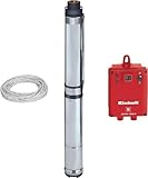 Einhell Tiefbrunnenpumpe GC-DW 1300 N (1300 W, 5.000 l/h max. Fördermenge, 20m max. Eintaucht., Edelstahlgehäuse, Edelstahlsieb, inkl. 22m Ablassseil), silber