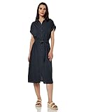 ONLY Damen Blusenkleid mit Bindegürtel | Lockeres Midi Kurzarm Tunika Dress | Knopfleiste ONLHANNOVER, Farben:Dunkelgrau, Größe:38