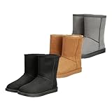 RL24 - Allwetterstiefel Yukon | Schlupfstiefel für Damen & Mädchen | gefütterte Boots in Wildlederoptik | wasserdichte Winterboots in Schwarz | Winterschuhe in Größe 40