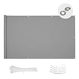 SUN BLOCK Balkon Sichtschutz 80x400cm Balkonabdeckung PES UV-Schutz balkonschutz wetterfest,mit Kabelbinder,Grau