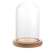Voarge Glasglocke mit Holzboden, mit Holz Sockel Bell Jar Cloche für Valentinstag Muttertag Blumendekorationen Basteln, 9x15cm
